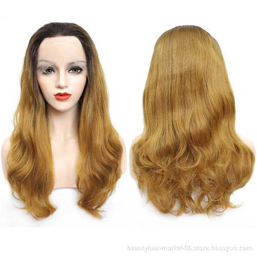 Cheap Factory Price 22inch Long Ombre Color Body Deep Wave Synthetic Hair Wigs for Black Woman Hd Lace Front Wig Heat Resistant